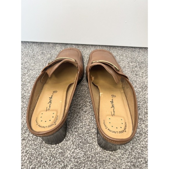 Thom Mcan Leather Heel Slip On Loafer mule Women’s 9 Gold Detail Block Heel - Picture 3 of 13